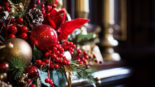 AI generated Christmas at the manor, English countryside decoration and interior decor photo