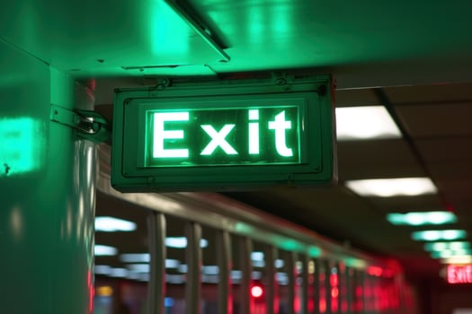 AI generated Exit sign glowing in green. Generative AI photo