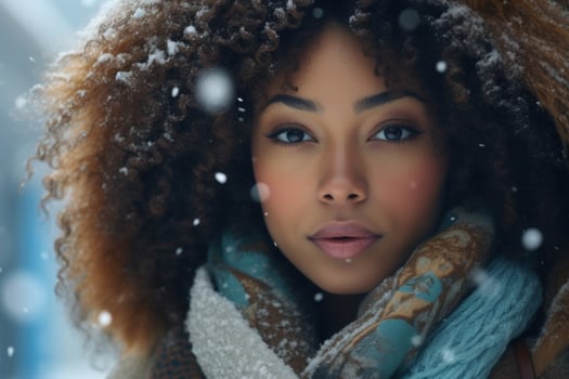 AI generated close-up of a beautiful woman in the snow photo