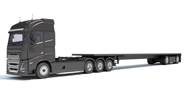 Truck with flatbed trailer 3D rendering on white background photo