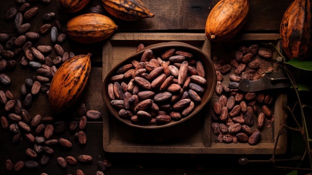 AI generated Portrait cocoa bean on the bowl with light exposure AI Generative photo