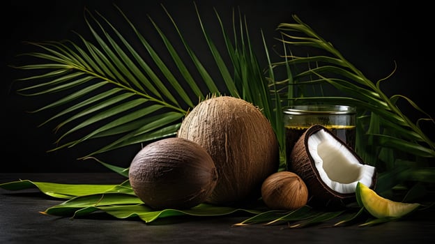 AI generated Fresh coconut fruit with leaf AI Generative photo