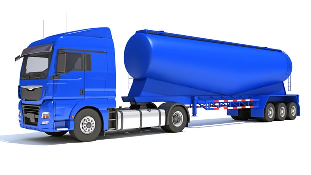 Truck with Tank Trailer 3D rendering on white background photo