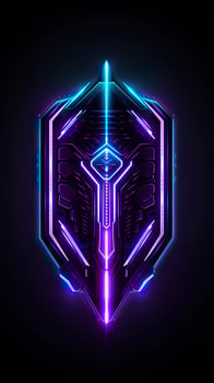 AI generated Amethyst 3D Minimalist Shield Design with a black or dark background with neon lines. AI Generative photo