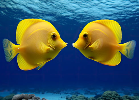 AI generated Two yellow tangs, face to face.  AI Generated. photo