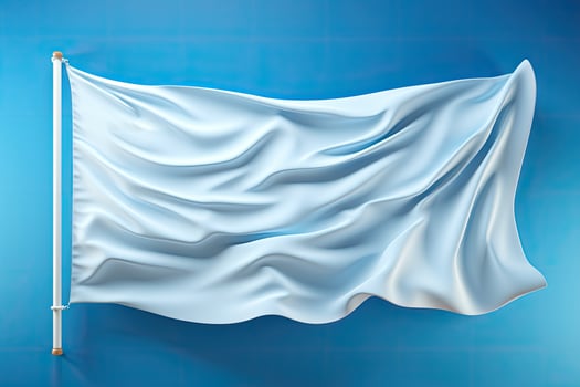 AI generated Blank White Flag Mockup on Blue Background photo
