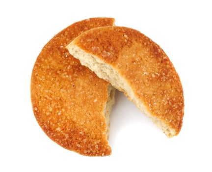 Beautiful round cookies isolated on a white background. Broken cookies. photo