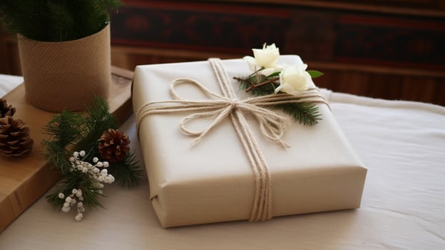 AI generated Christmas gift wrapping idea for boxing day and winter holidays in the English countryside tradition photo