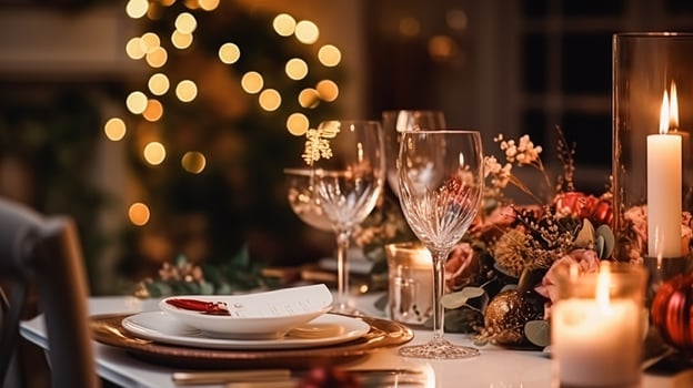 AI generated New Year party decor, home decoration for festive holiday celebration photo