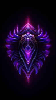 AI generated Amethyst 3D Minimalist Shield Design with a black or dark background with neon lines. AI Generative photo