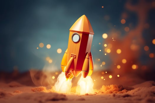 AI generated Toy rocket takes off business and finances success concept. AI Generative photo