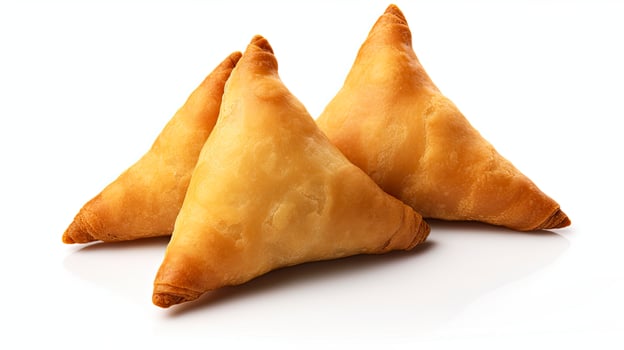 AI generated Tasty samosa isolated on white background.  AI Generated. photo
