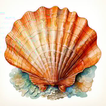 AI generated Watercolor Seashell clipart on white background. AI Generated photo