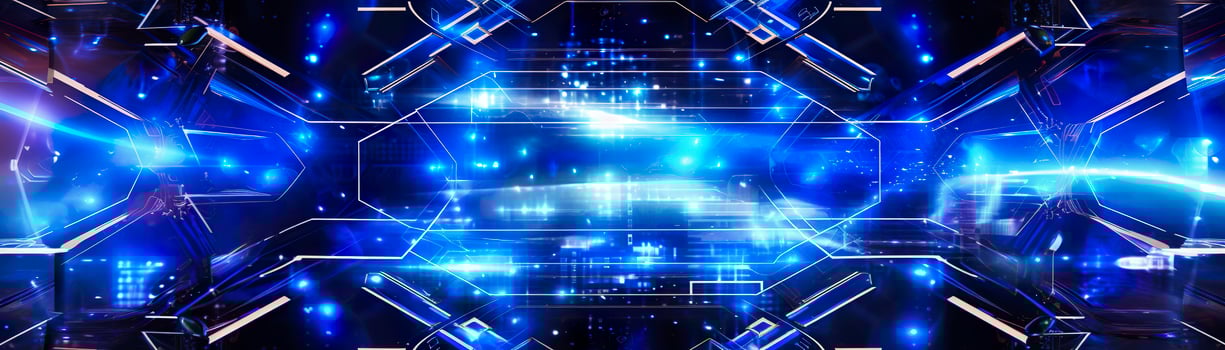 AI generated science fiction wallpaper with blue lights. Generative AI photo