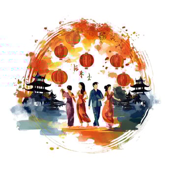 AI generated Lantern Festival in watercolor style. T-shirt Design. AI Generated photo