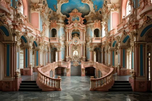AI generated Interior of the Peterhof Palace, St. Petersburg, Russia, A colorful baroque palace with a bustling court, AI Generated photo