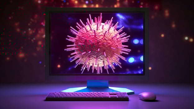 AI generated Computer screen showing an installing update notification with a virus symbol,  AI Generative photo