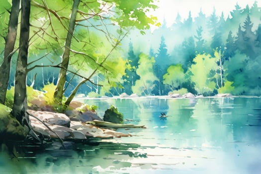 AI generated The serenity of a secluded forest lake.AI Generated photo