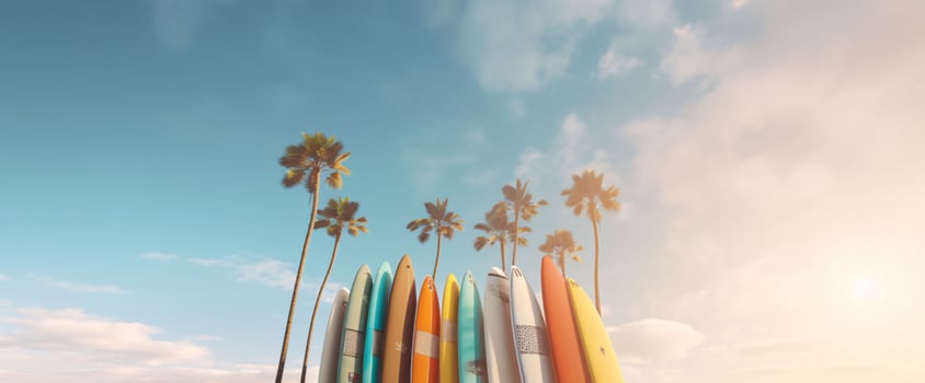 AI generated Surfboard on the Beach with Blue Sky View. Generative AI photo