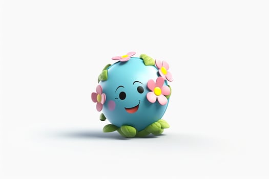 AI generated 3D Cute Earth with Flower on White Background. Planet Earth Day or Environment Day Concept. AI Generative photo