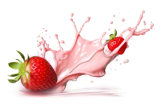 AI generated milk or yogurt splash with strawberries isolated on white background, 3d rendering. AI Generated photo