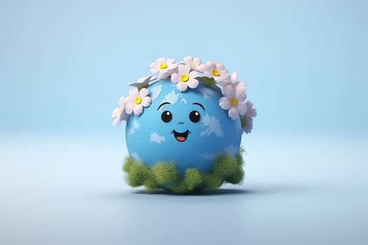 AI generated 3D Cute Earth with Flower on White Background. Planet Earth Day or Environment Day Concept. AI Generative photo