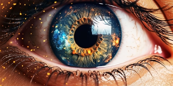 AI generated Close Up View of the Eye with the Universe inside. Generative AI photo