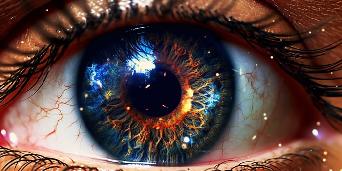 AI generated Close Up View of the Eye with the Universe inside. Generative AI photo