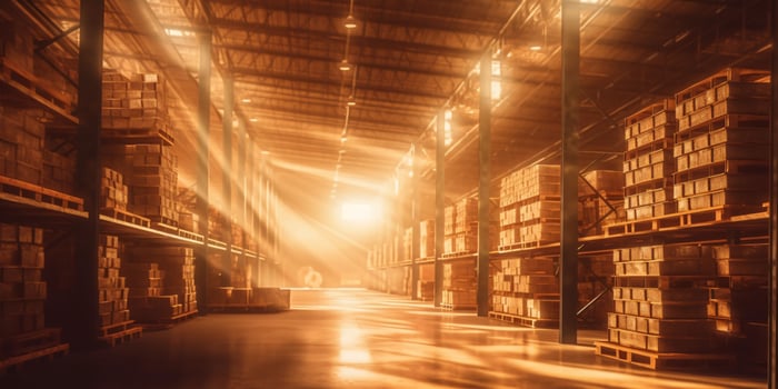 AI generated Huge Warehouse Logistic. Industrial Distribution Center Background. Generative AI photo