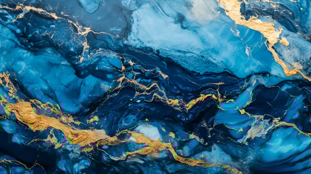 AI generated Luxury blue abstract with golden veins. Background of marble liquid ink art painting on paper. Artwork watercolor alcohol ink paint texture photo