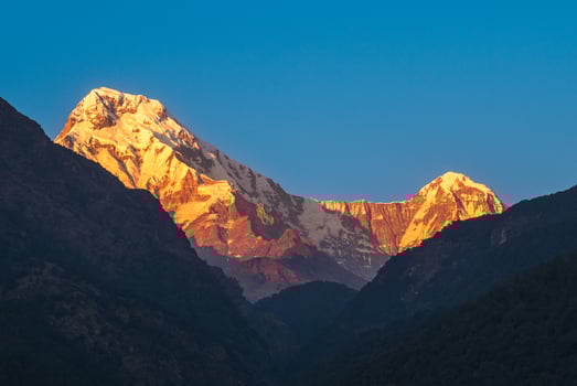 scenery of Annapurna Massif in the Himalayas, nepal at dusk photo