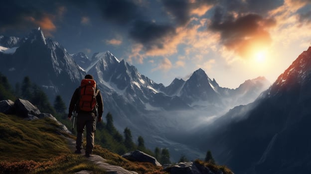 AI generated Mountain Hiking Background photo