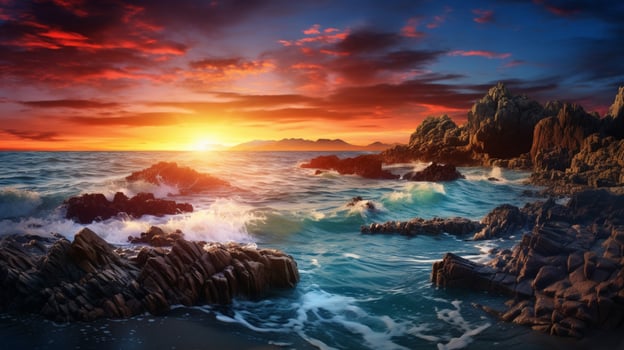 AI generated Ocean Shore Sunset Background photo