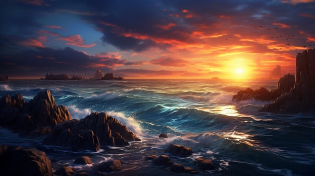 AI generated Ocean Sunset Landscape Background photo
