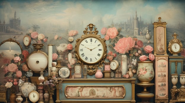 AI generated Pastel Collage of Vintage Art Elements Background photo