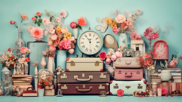 AI generated Pastel Collage of Vintage Elements Background photo