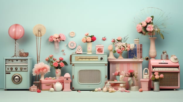 AI generated Pastel Collage of Vintage Elements Background photo