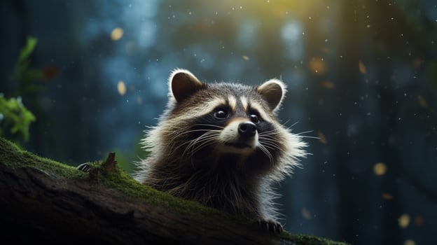 AI generated a raccoon is sitting on a tree branch photo