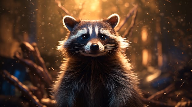 AI generated a raccoon is sitting on a tree branch photo