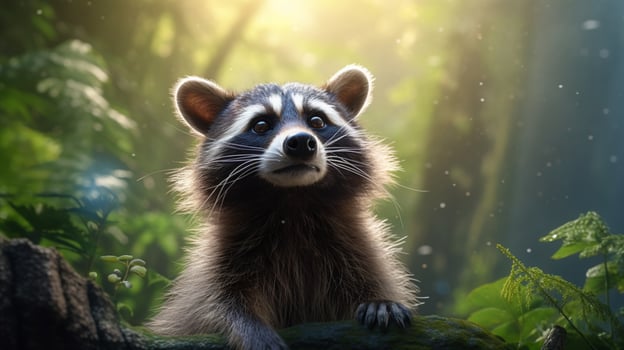 AI generated a raccoon is sitting on a tree branch photo