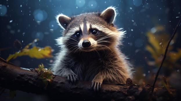 AI generated a raccoon is sitting on a tree branch photo