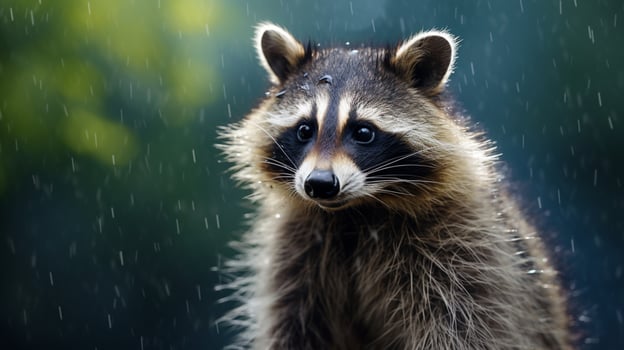 AI generated a raccoon sitting on a rock in the woods photo