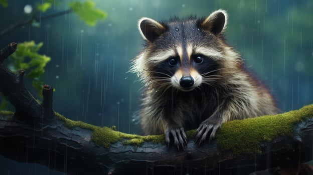 AI generated a raccoon sitting on a rock in the woods photo