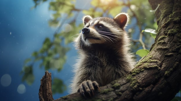 AI generated a raccoon sitting on a rock in the woods photo