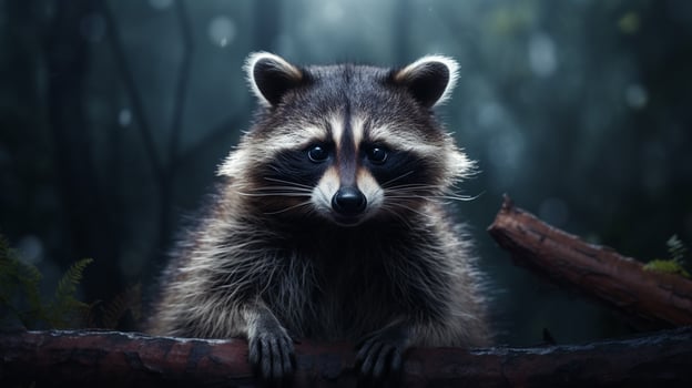 AI generated a raccoon sitting on a rock in the woods photo