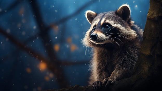 AI generated a raccoon sitting on a rock in the woods photo