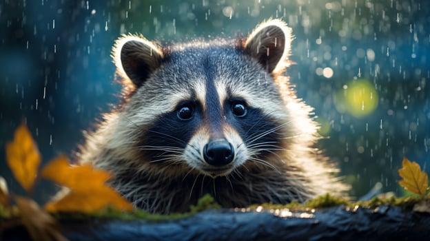 AI generated a raccoon sitting on a rock in the woods photo