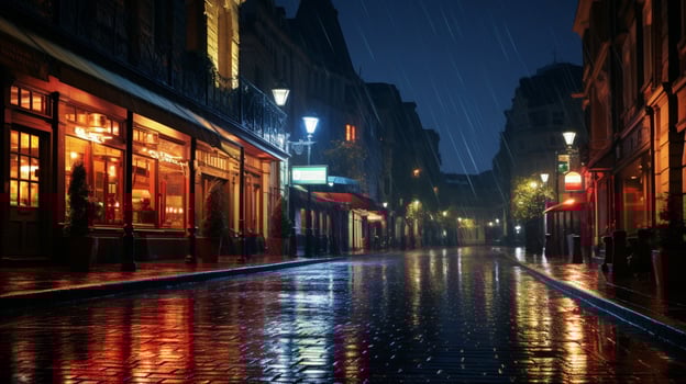 AI generated Rainy Nighttime Scene Background photo