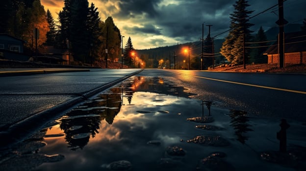 AI generated Rainy Roadway Reflections Background photo