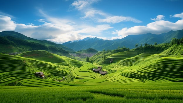 AI generated Rice Paddy Terraces Landscape Background photo